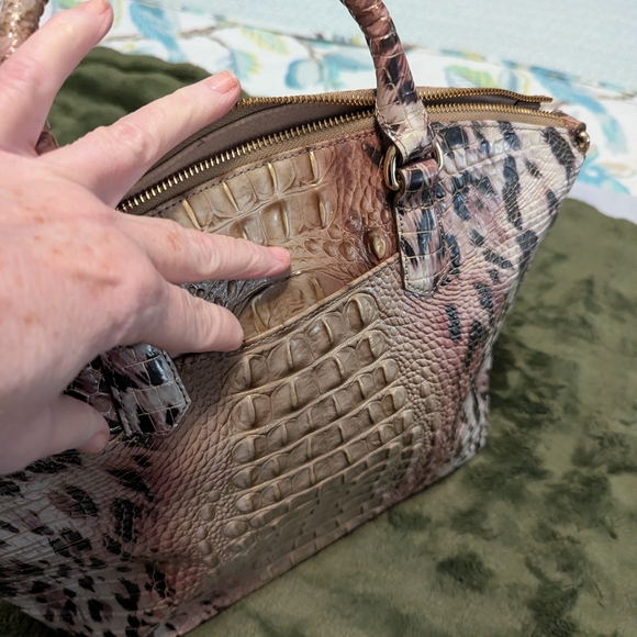 Brahmin Elegant Embossed Shoulder Bag in Cream and Brown - Picture 8 of 10